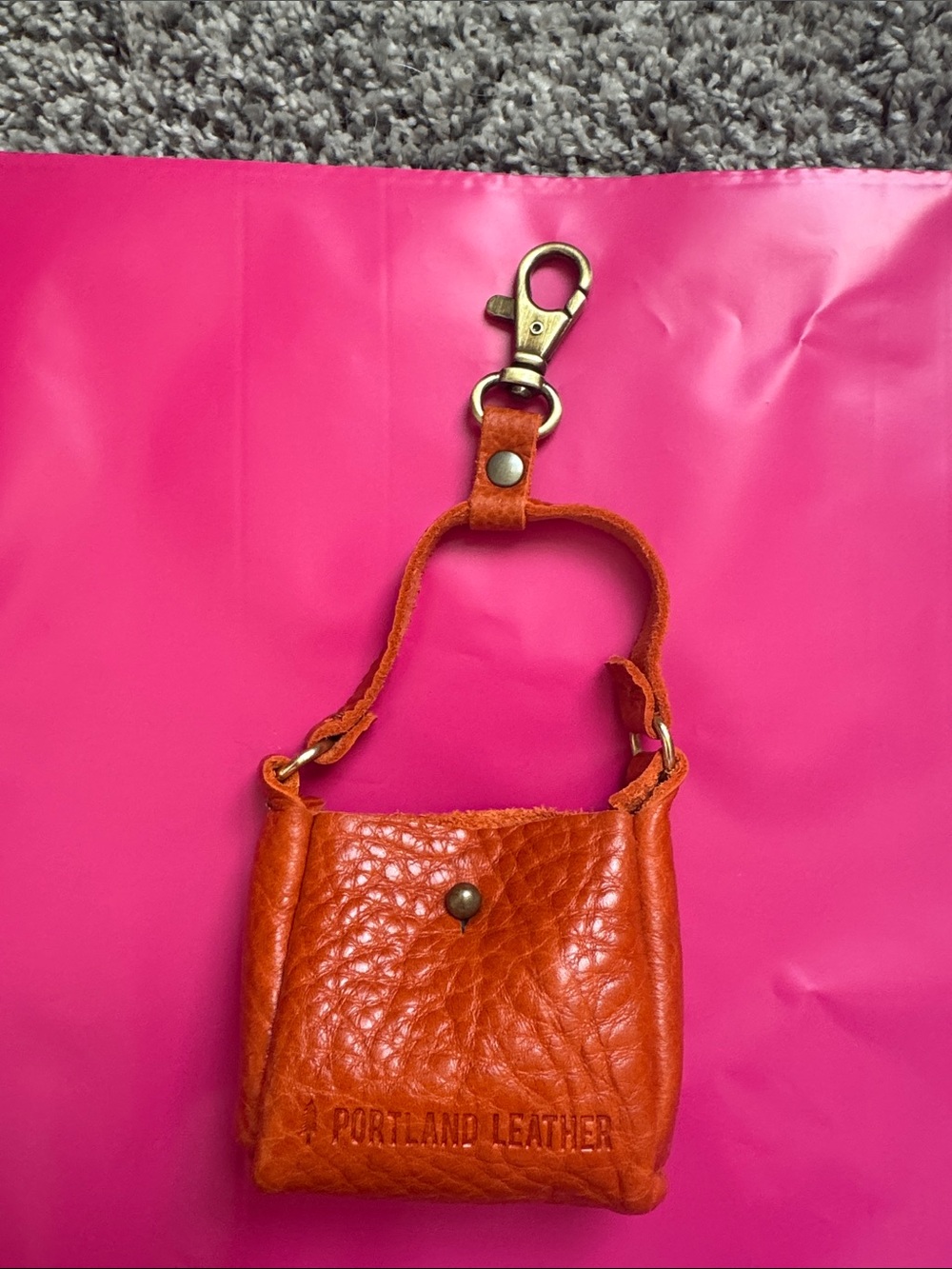 Portland Leather Bright Orange Mini Leather Purse Keychain